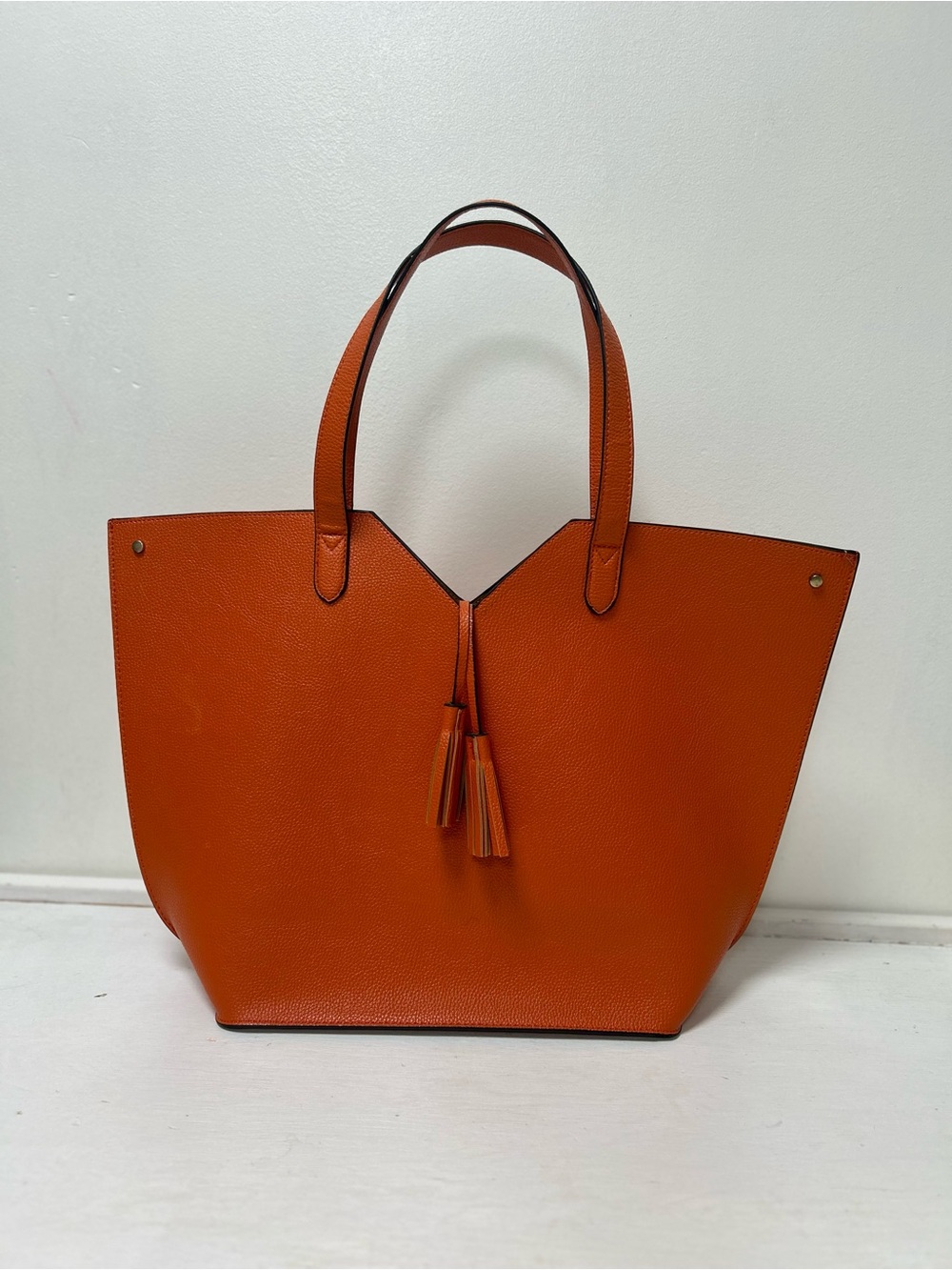 Neiman Marcus Orange Tote Bag with Tassel Accents Everyday Shoulder Bag Work Bag